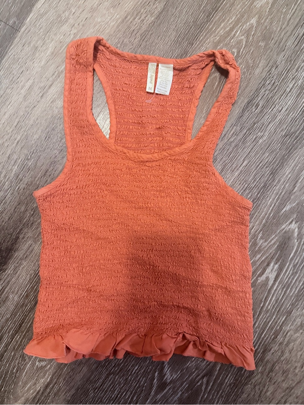 Japna Coral Orange Ruffled Hem Tank Top